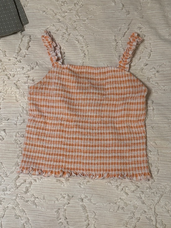 Sonoma Goods For Life Tops - Smocked Ruffle Strap Tank Top - Orange & White